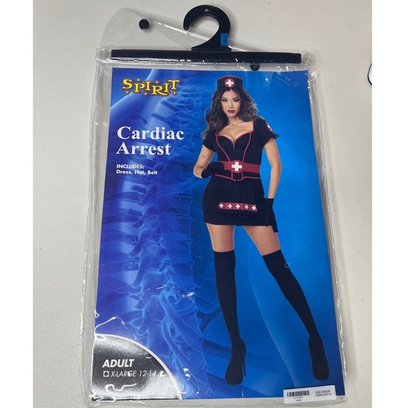 Spirit Cardiac Arrest Nurse Costume Womens XL Black Red Dress Hat Belt 01513951 - Picture 5 of 6